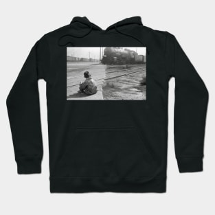 Boy Watching Trains, 1939. Vintage Photo Hoodie